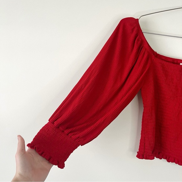 by Anthropologie Smocked Puff Half Sleeve Lettuce Trim Blouse Top - Picture 4 of 7